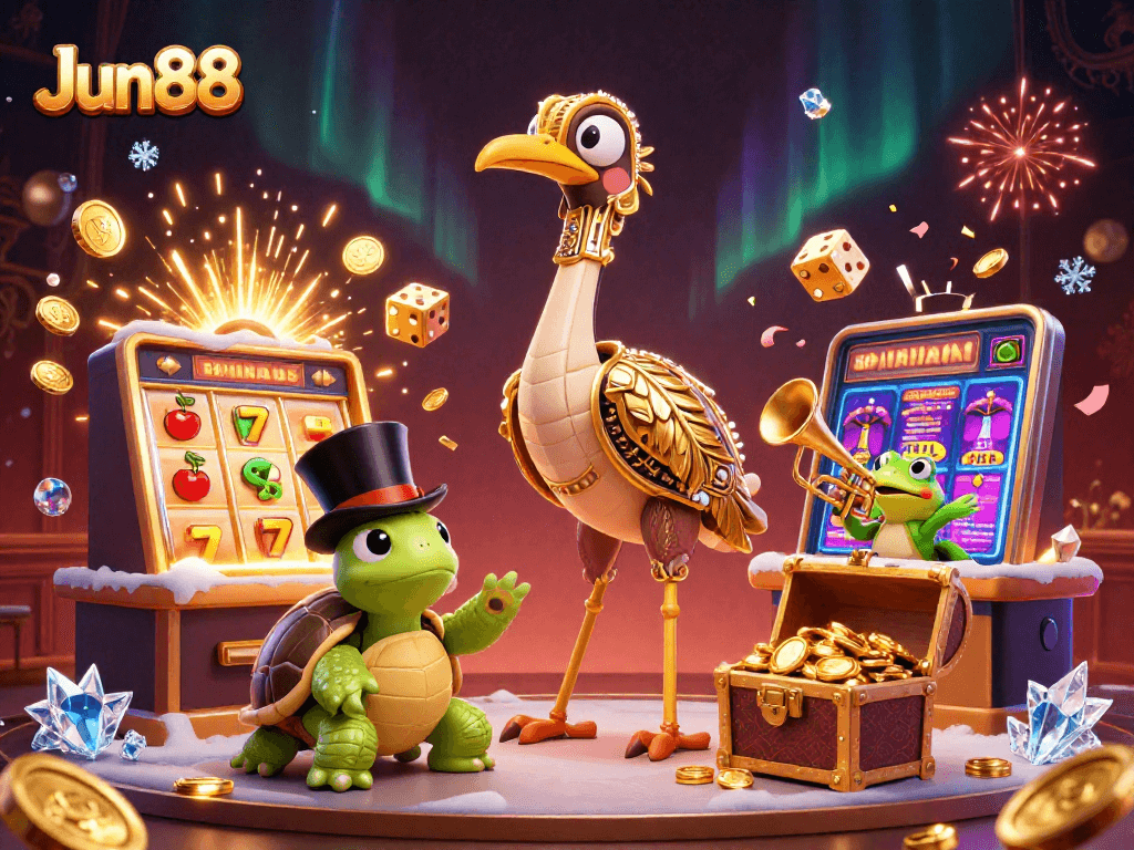 Experience thrilling games and jackpots at Jun88 with vibrant casino characters.