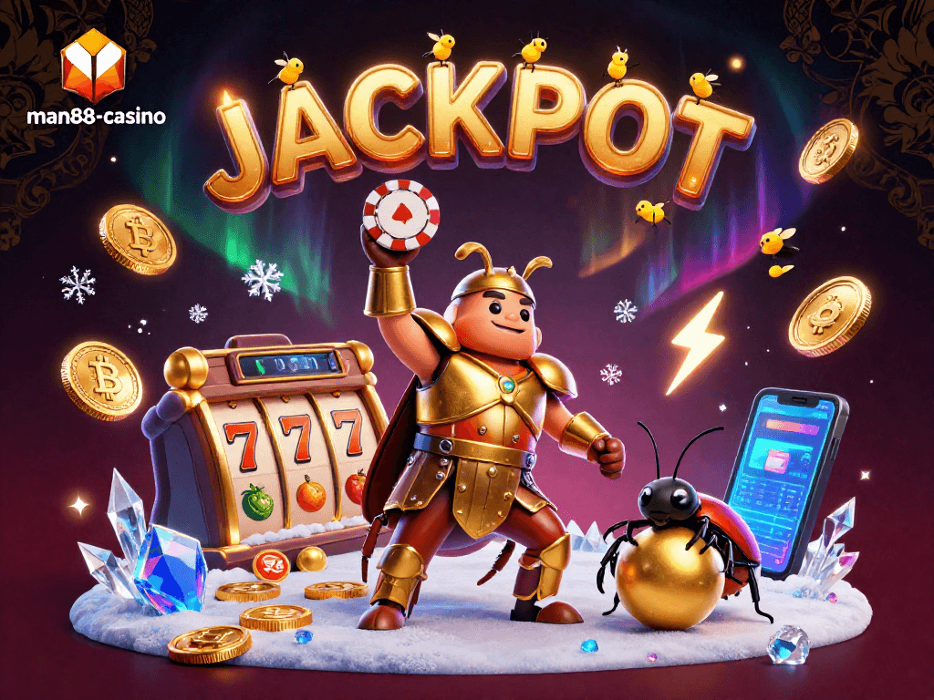 Experience winning moments at man88-casino with vibrant cartoon characters celebrating a jackpot.