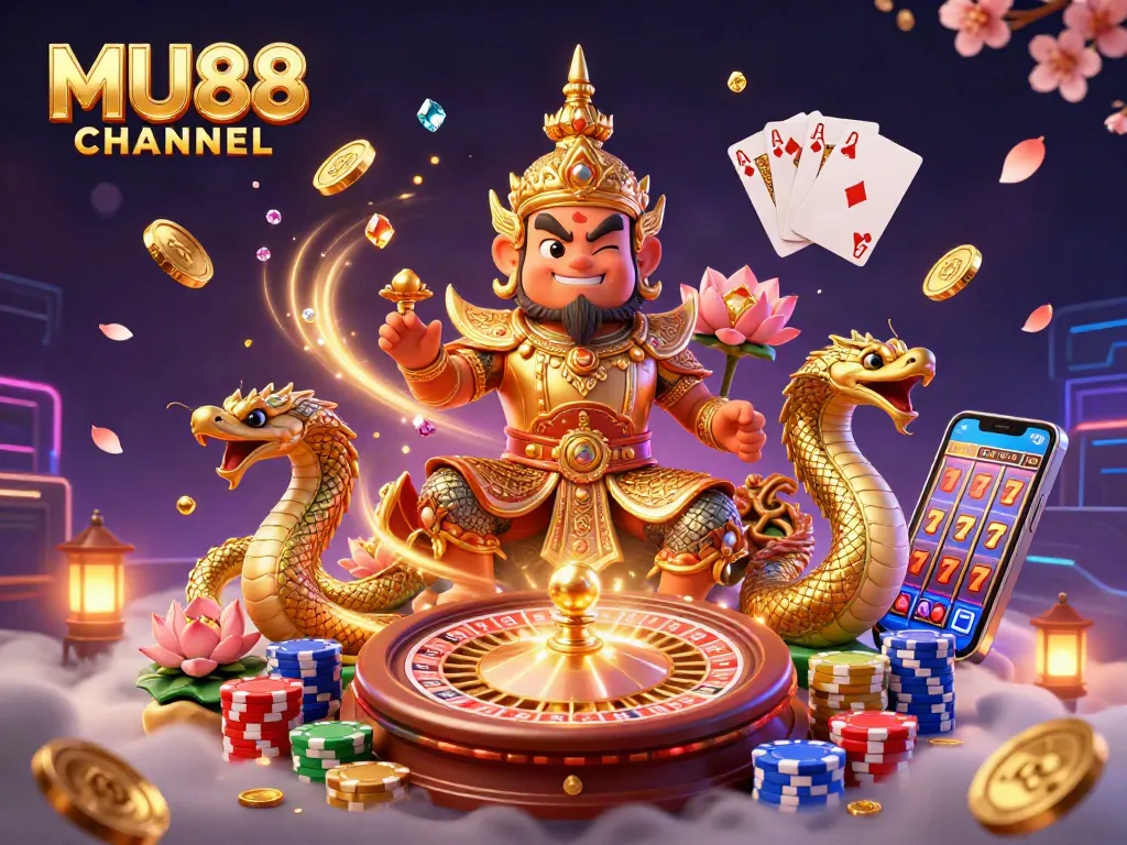 Play exciting games with MU88 CHANNEL featuring vibrant casino elements and engaging characters.
