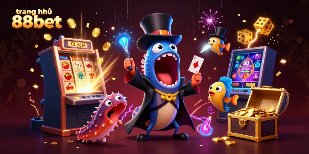 Experience the excitement of trang chủ 88vbet with fantasy characters showcasing their gambling tricks amid lively casino elements.