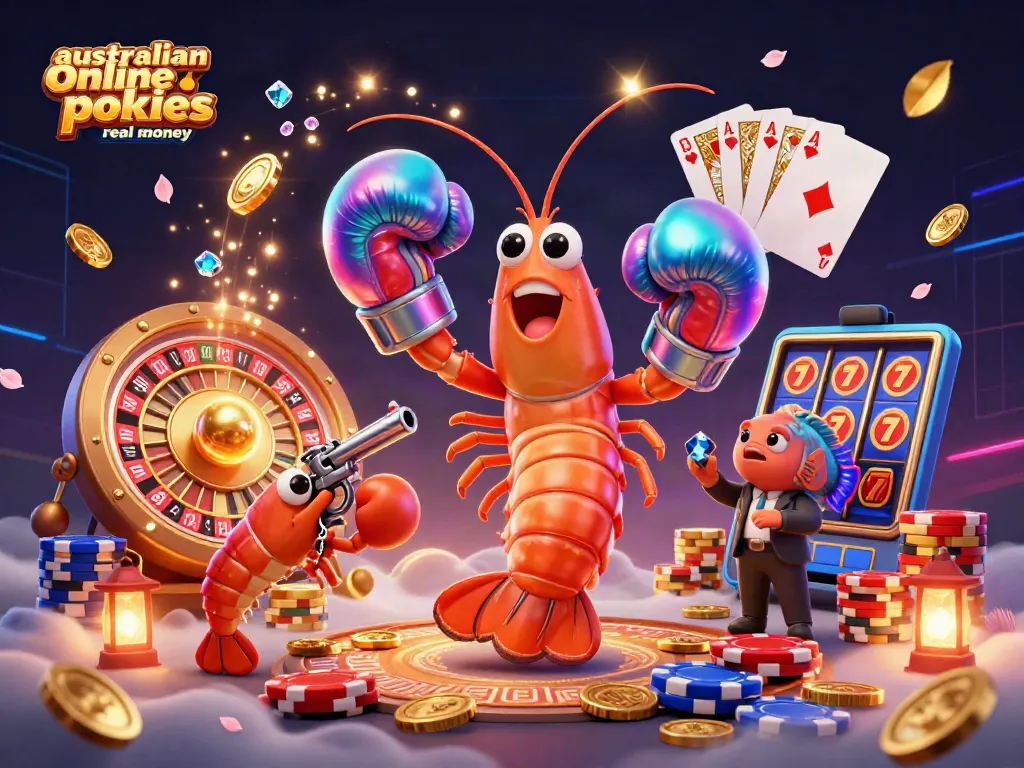Experience australian online pokies real money with vibrant casino-themed characters and dynamic gaming elements.