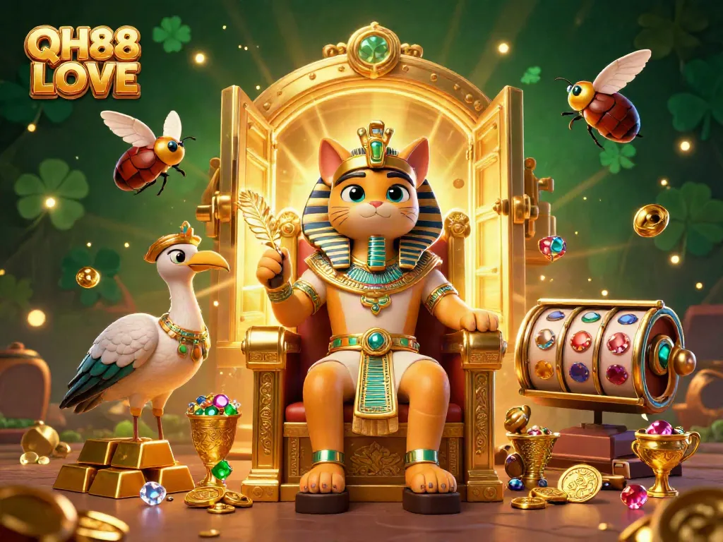 Engage in thrilling gameplay with QH88 LOVE featuring a vibrant Egyptian-themed casino scene.