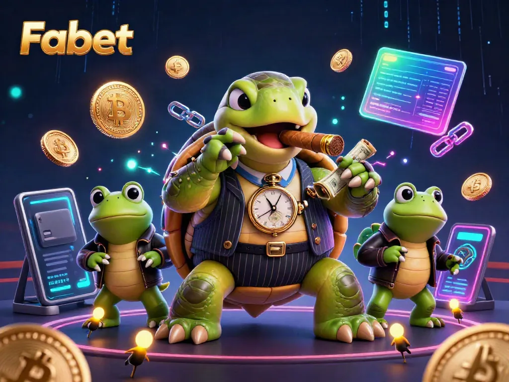 Experience thrilling gaming at Fabet with animated casino characters and vibrant crypto elements.