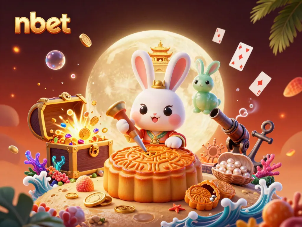 Experience top-tier gaming action with nbet, featuring festive moon rabbits and poker chips in a vibrant casino illustration.