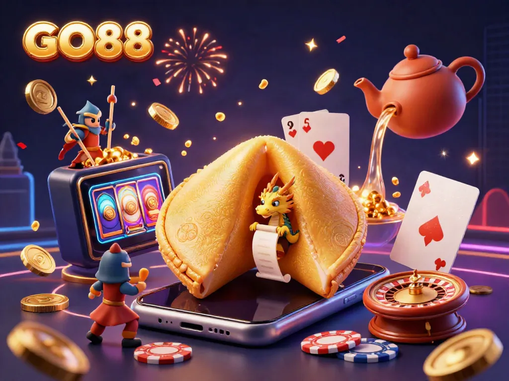 Experience exciting gaming adventures with GO88 at the vibrant casino world illuminated by golden elements.