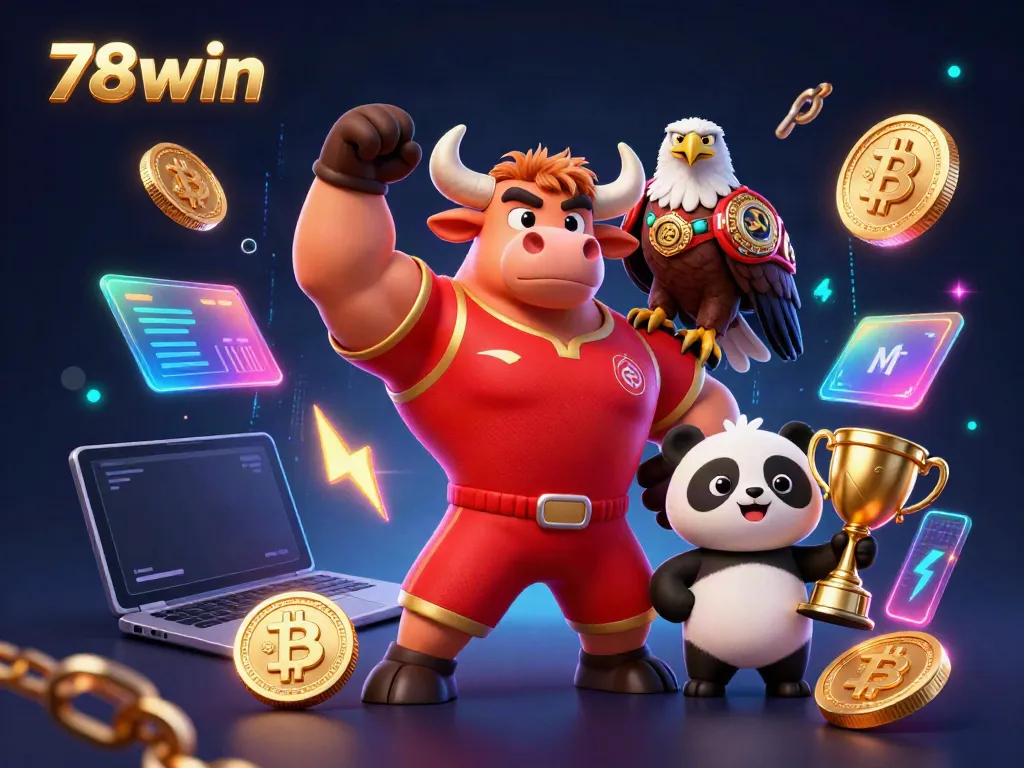 Experience the excitement of 78win with jubilant characters celebrating gaming wins and crypto rewards.