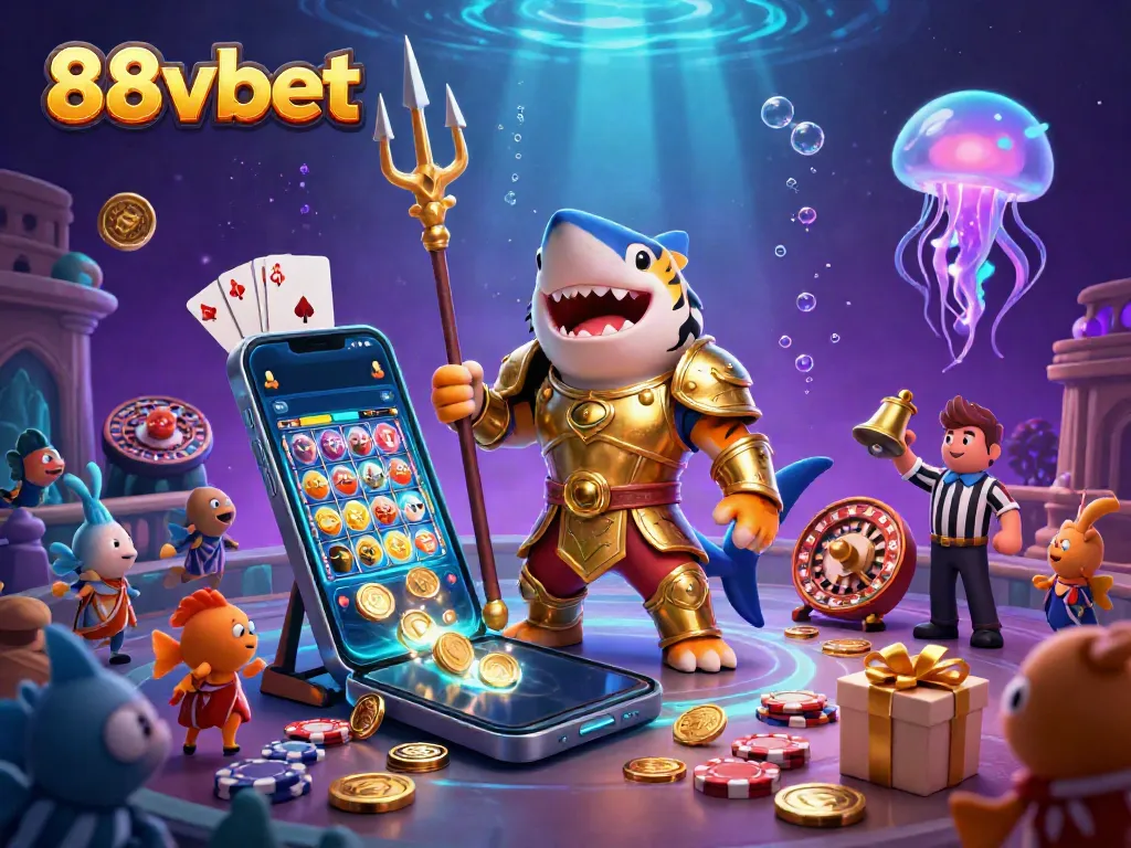 Experience thrilling 88vbet action with a tiger shark in gladiator armor in a vibrant underwater scene.