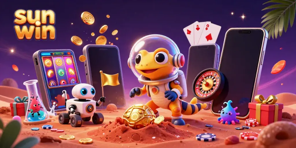 Spin the reels and win big at sun win with the Martian gecko in an exciting casino scene!