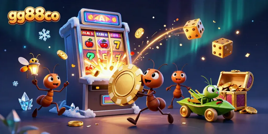 Experience the thrilling gg88co adventure with ants stealing a giant poker chip amid explosive casino excitement.