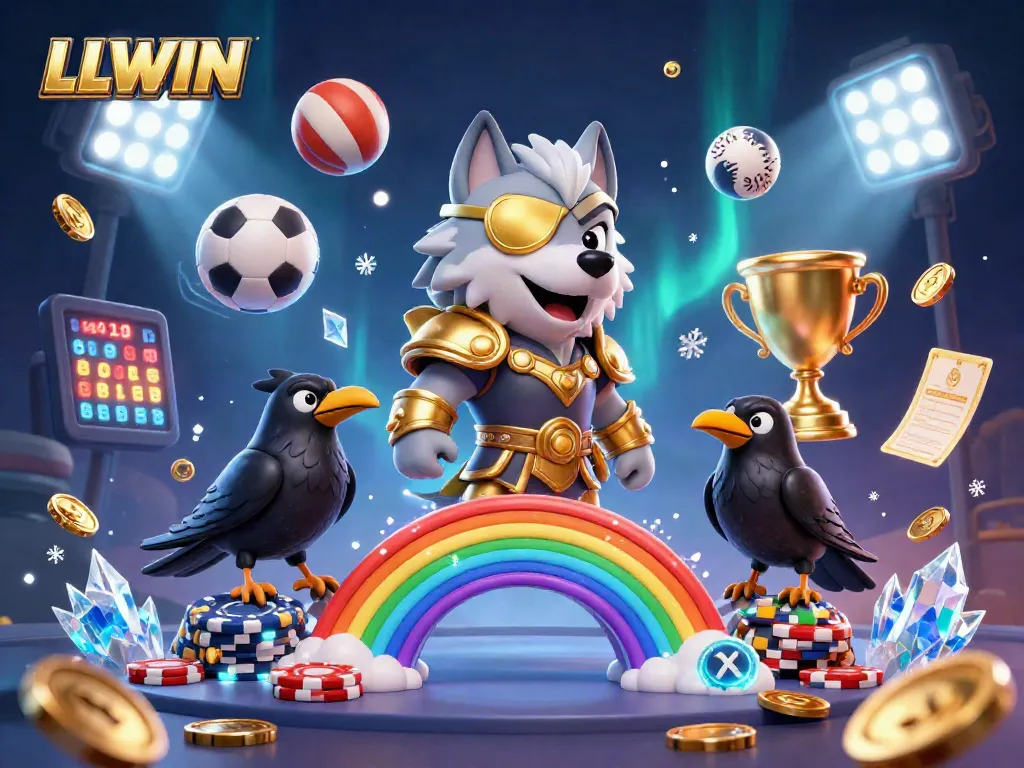 LLWIN showcases strategic betting with a dynamic scene of a Norse wolf and sports elements.