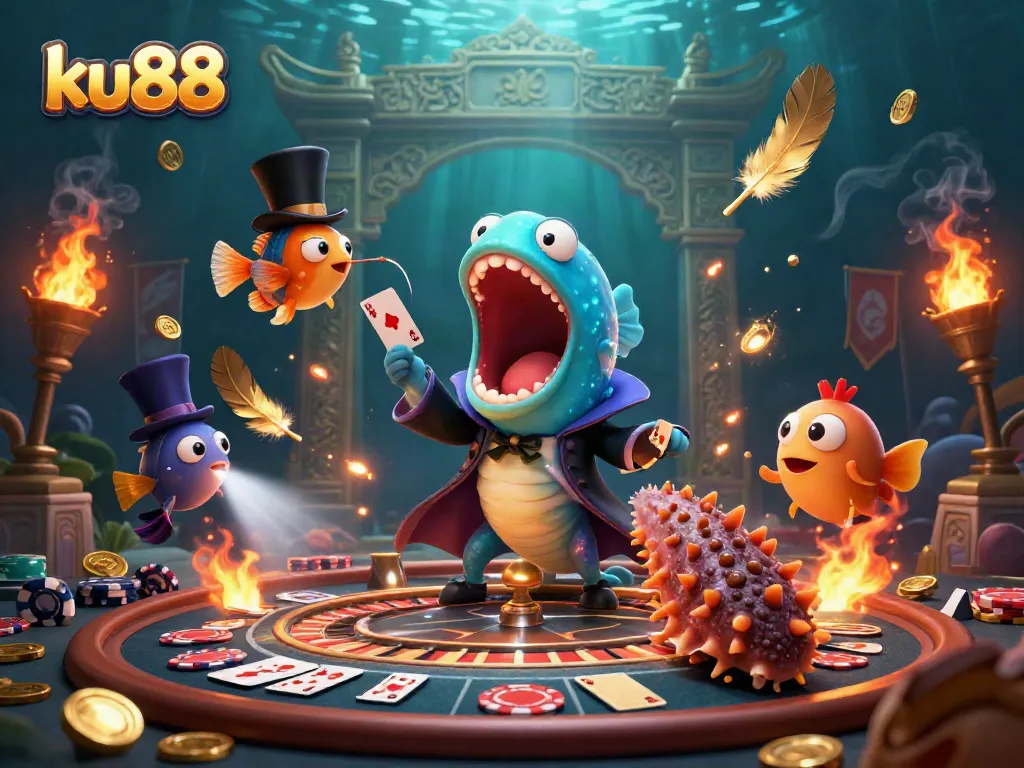 ku88 - Engage with the thrilling world of online gambling showcased through a vibrant 3D illustration