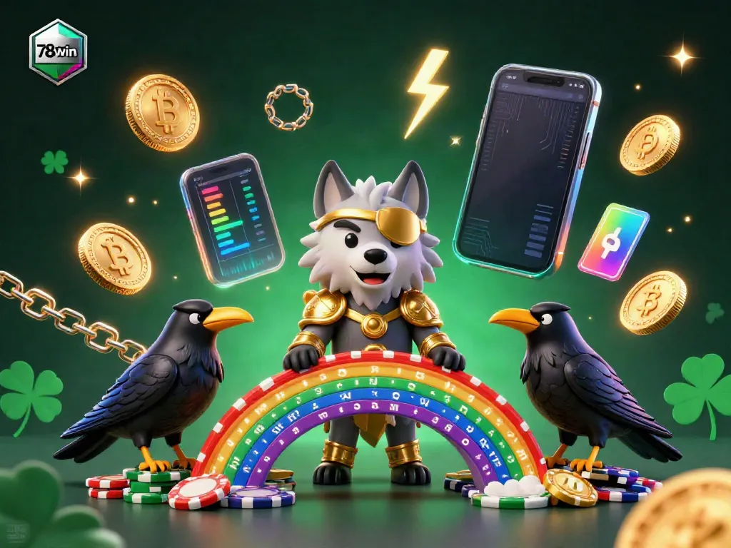 Experience the thrill of 78win with Odin and ravens on a dazzling casino chip bridge.