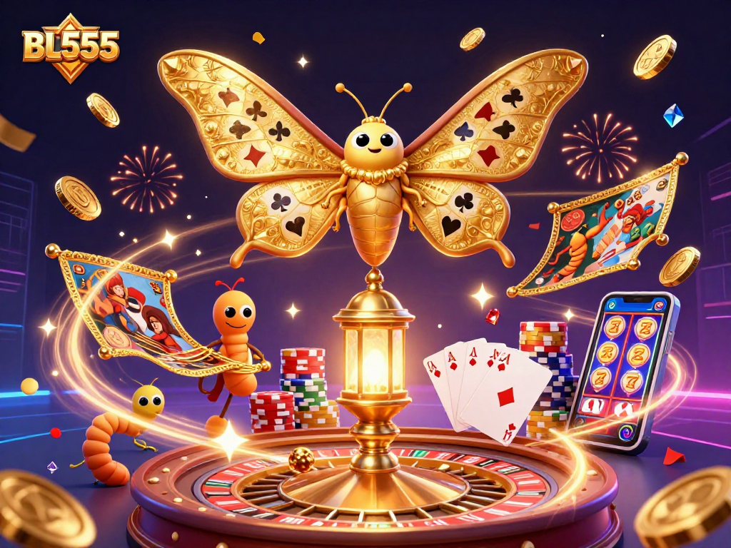 Engage in thrilling gameplay at BL555 with dynamic casino scenes and celebrating characters.