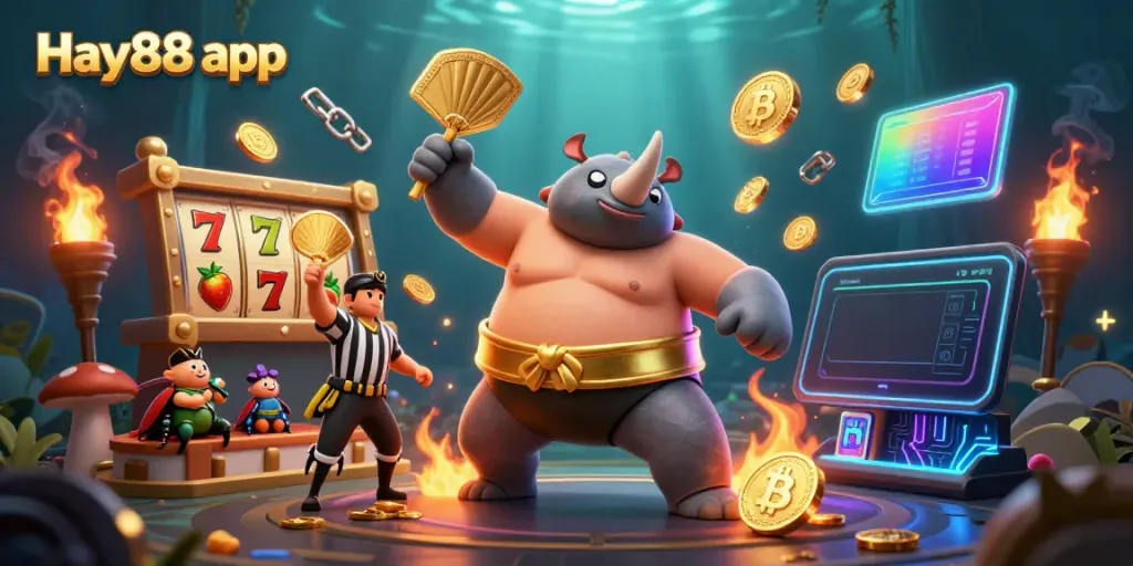 Engage with the excitement of the Hay88 app through dynamic 3D cartoon characters and gambling elements.