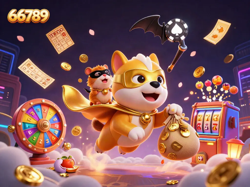 Join the fun with 66789 and engage in a vibrant casino scene featuring thrilling slot games, dynamic characters, and festive elements.
