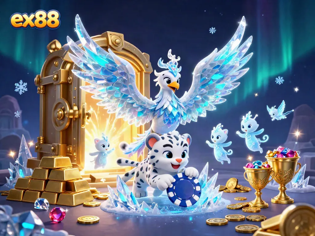 Experience thrilling adventures with ex88 in this colorful and dynamic casino scene.