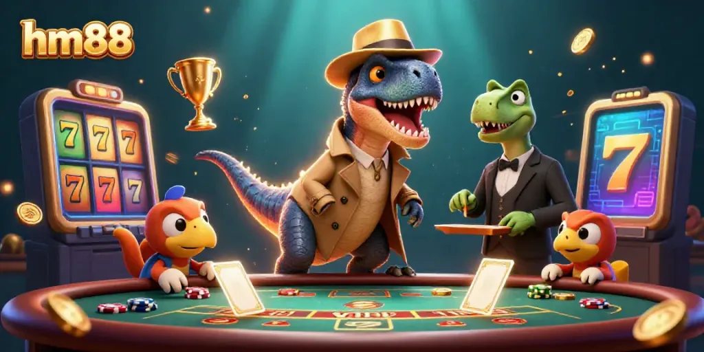 Experience the thrilling world of hm88 casino with unique cartoon characters at the blackjack table.